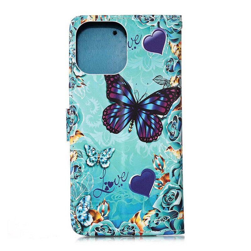 Custodia in pelle iPhone 13 Mini Amo Le Farfalle Strappy