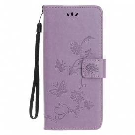 Custodia in pelle iPhone 13 Mini Cinturino Farfalle E Fiori