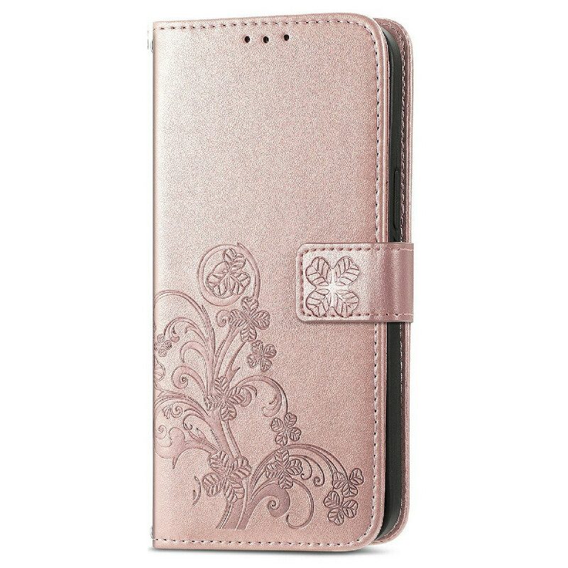 Custodia in pelle iPhone 13 Mini Cinturino Farfalle E Fiori