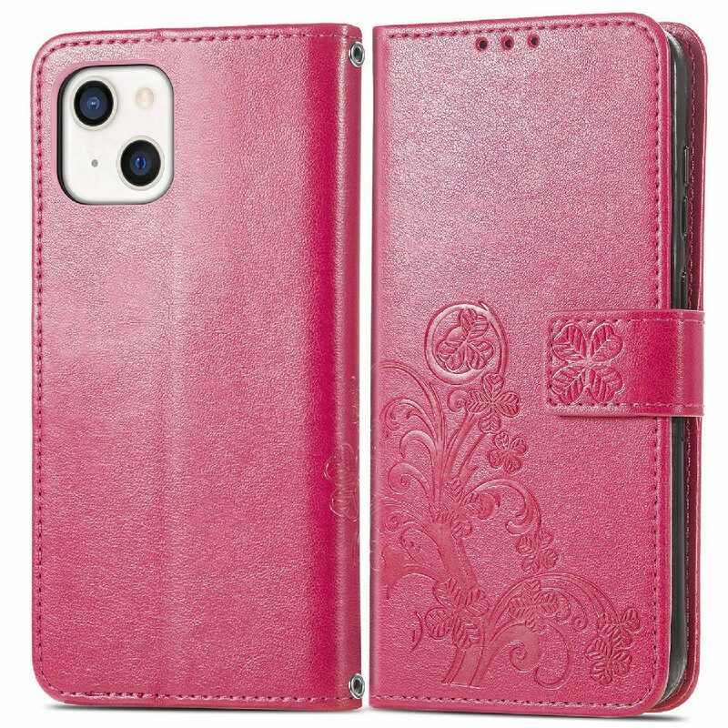 Custodia in pelle iPhone 13 Mini Cinturino Farfalle E Fiori