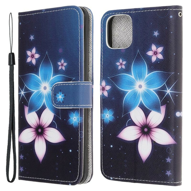 Custodia in pelle iPhone 13 Mini Cinturino Lunare Fiori