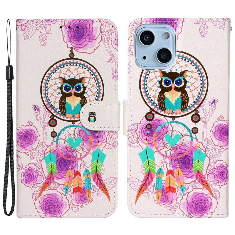 Custodia in pelle iPhone 13 Mini Civetta Gufo Mandala