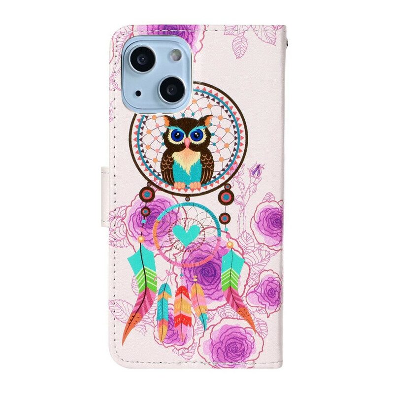 Custodia in pelle iPhone 13 Mini Civetta Gufo Mandala