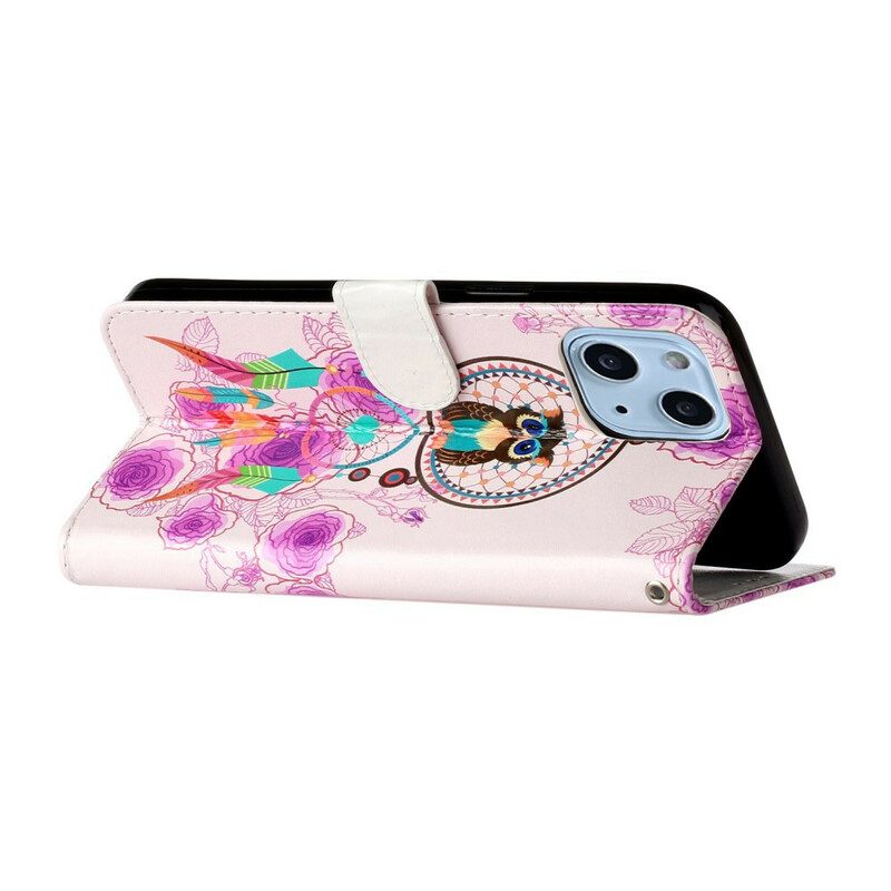 Custodia in pelle iPhone 13 Mini Civetta Gufo Mandala