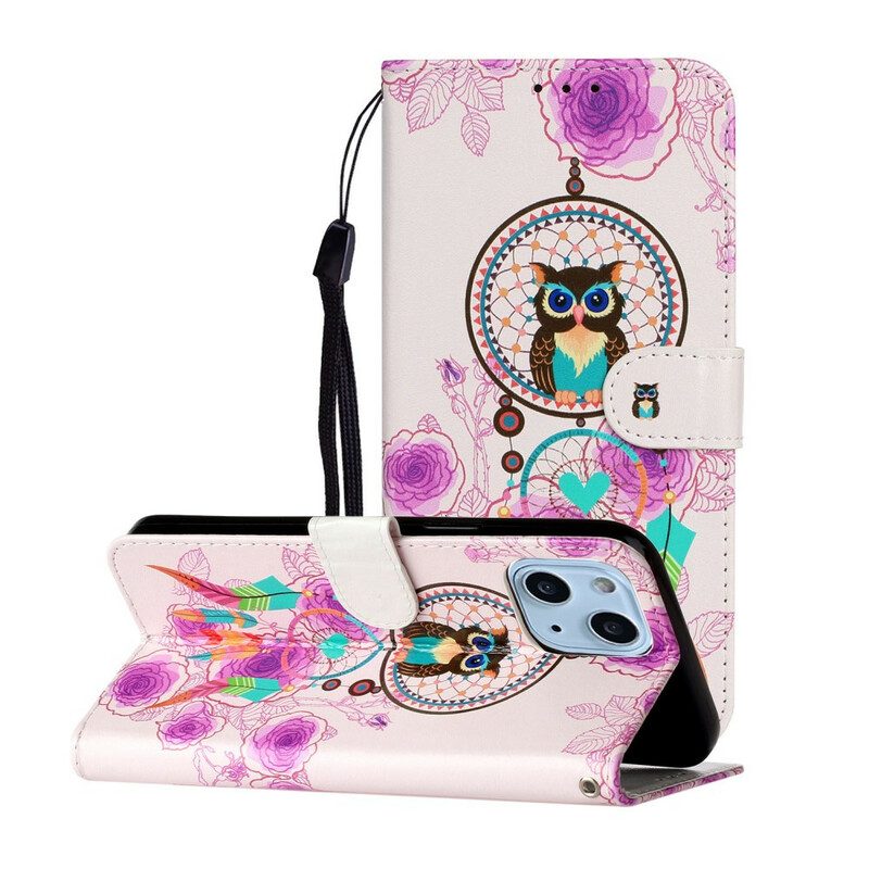 Custodia in pelle iPhone 13 Mini Civetta Gufo Mandala