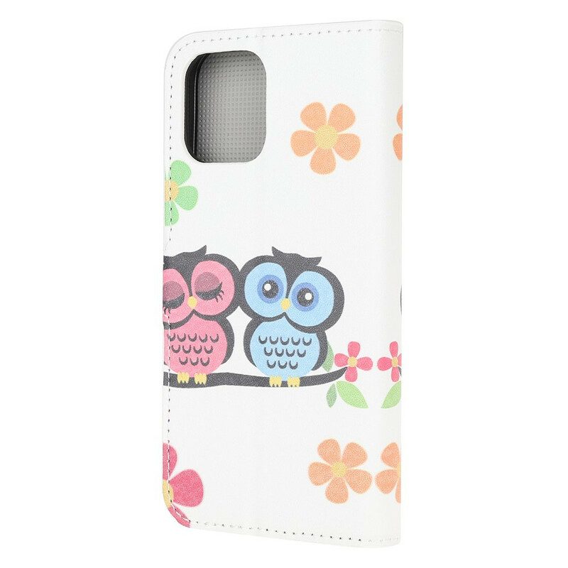 Custodia in pelle iPhone 13 Mini Coppia Di Gufi