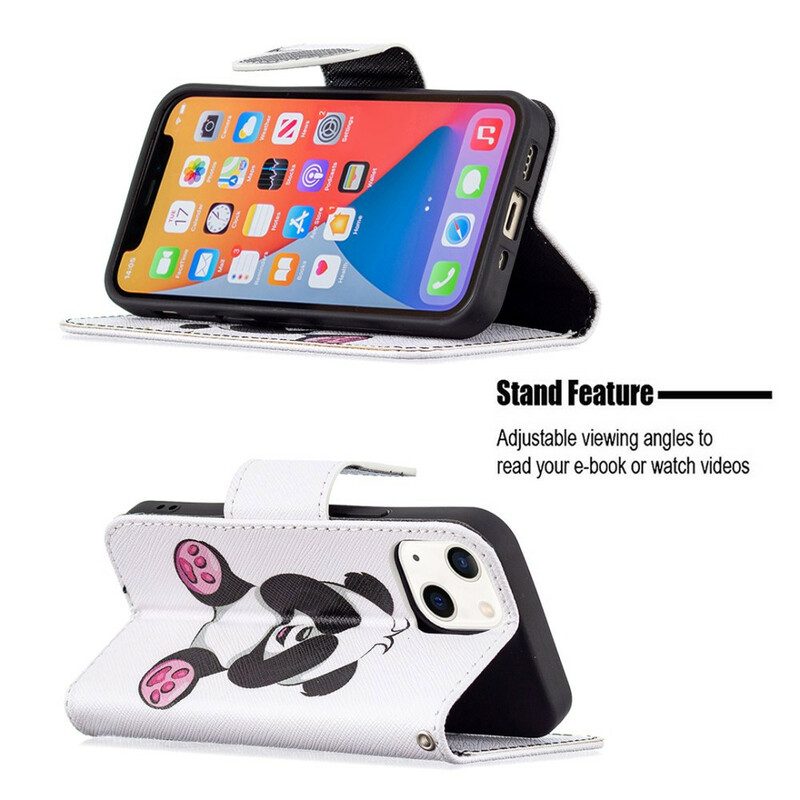 Custodia in pelle iPhone 13 Mini Divertimento Panda