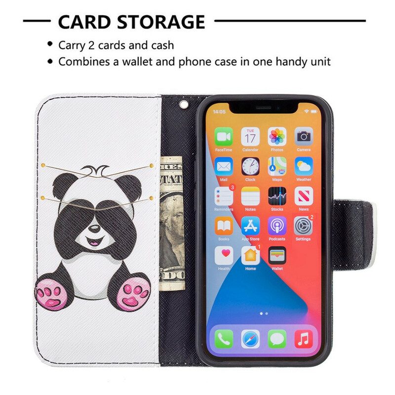 Custodia in pelle iPhone 13 Mini Divertimento Panda