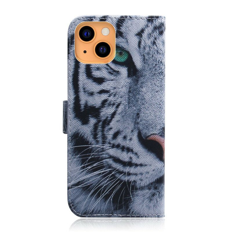 Custodia in pelle iPhone 13 Mini Faccia Da Tigre