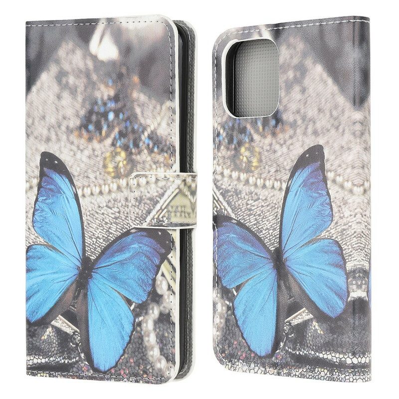 Custodia in pelle iPhone 13 Mini Farfalla Blu