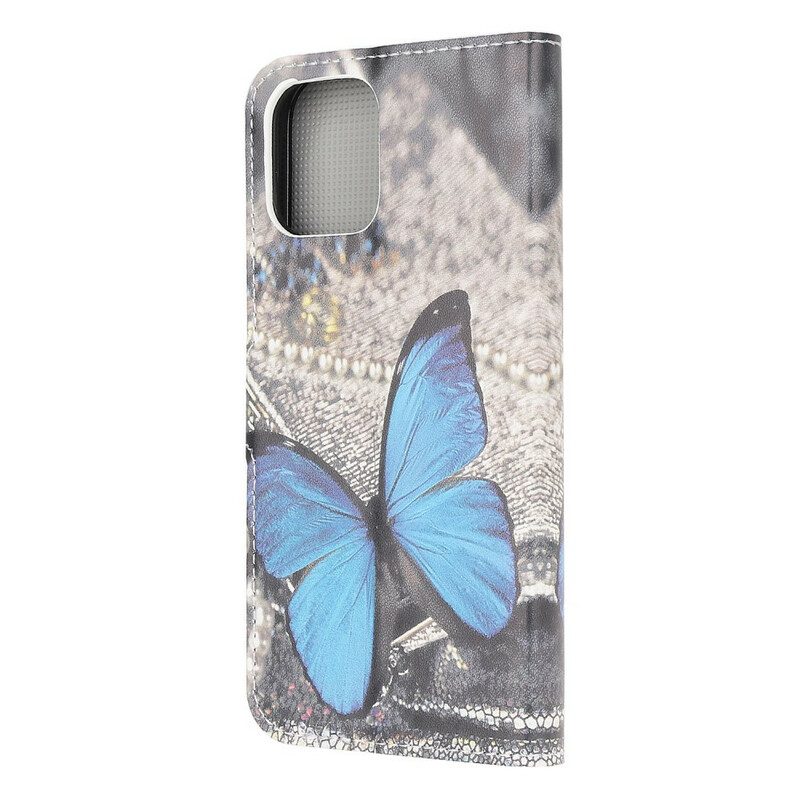 Custodia in pelle iPhone 13 Mini Farfalla Blu