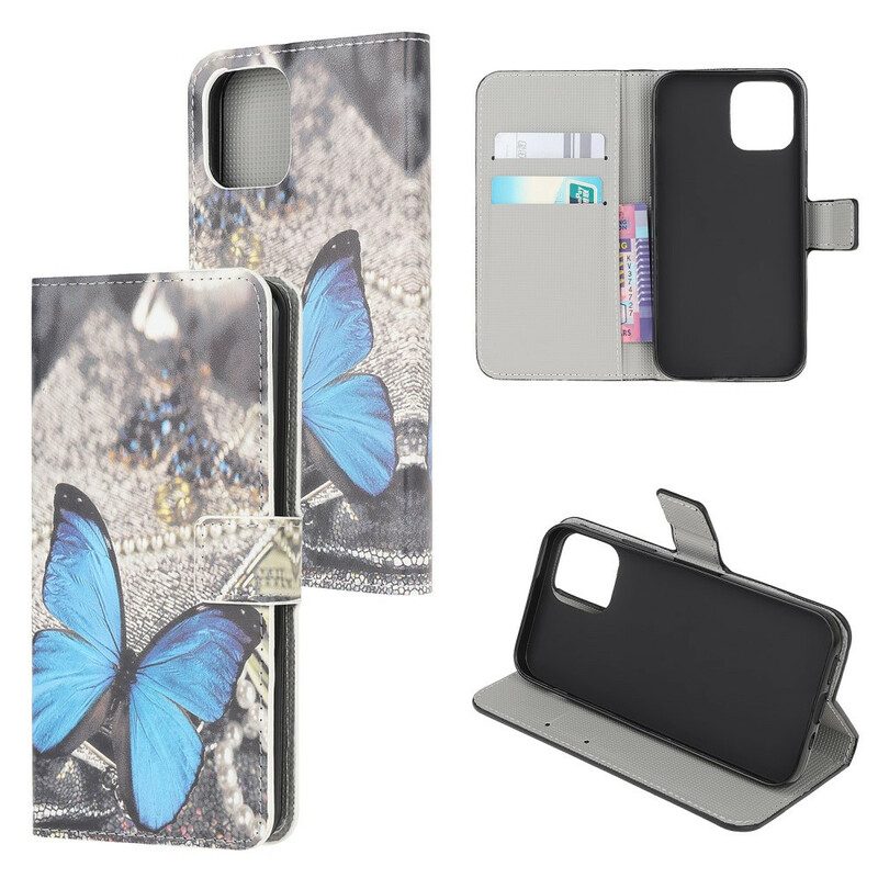 Custodia in pelle iPhone 13 Mini Farfalla Blu