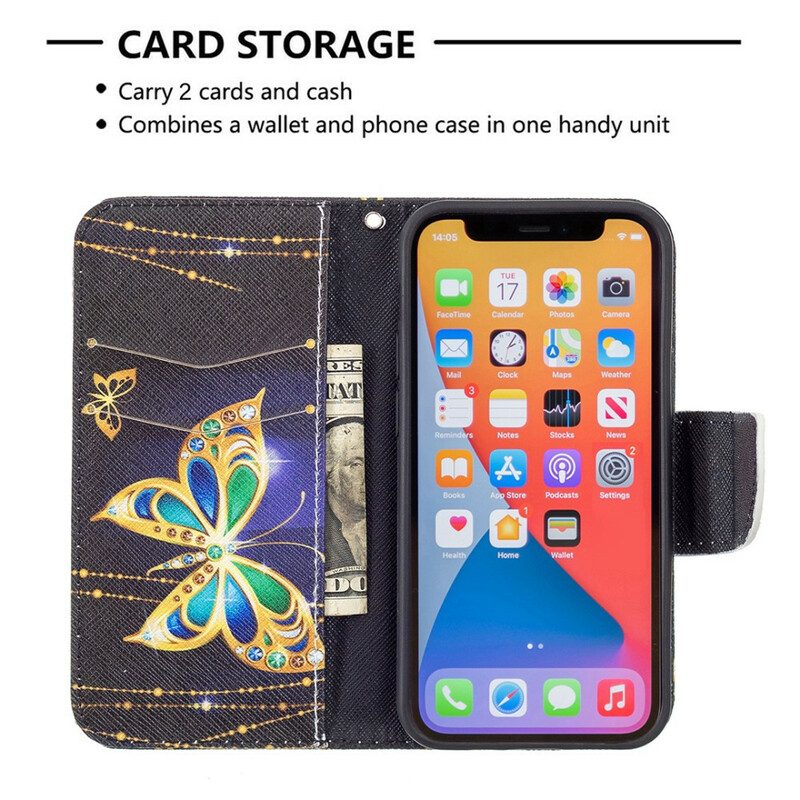 Custodia in pelle iPhone 13 Mini Farfalla Magica