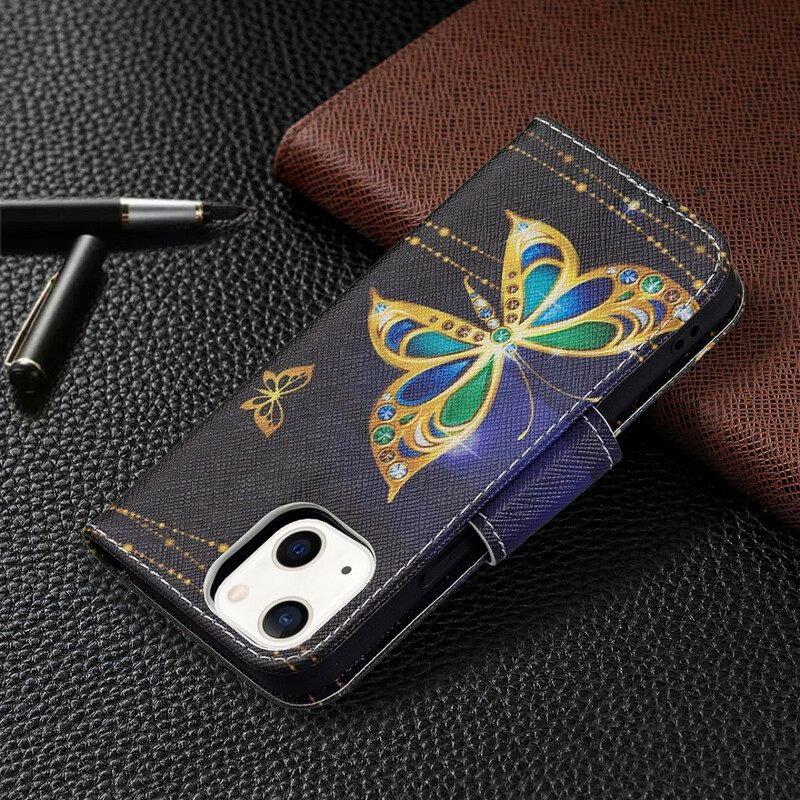 Custodia in pelle iPhone 13 Mini Farfalla Magica