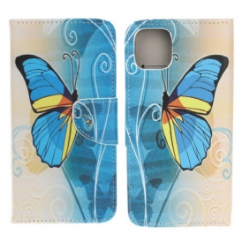 Custodia in pelle iPhone 13 Mini Farfalle