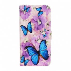 Custodia in pelle iPhone 13 Mini Farfalle Blu In Fiori