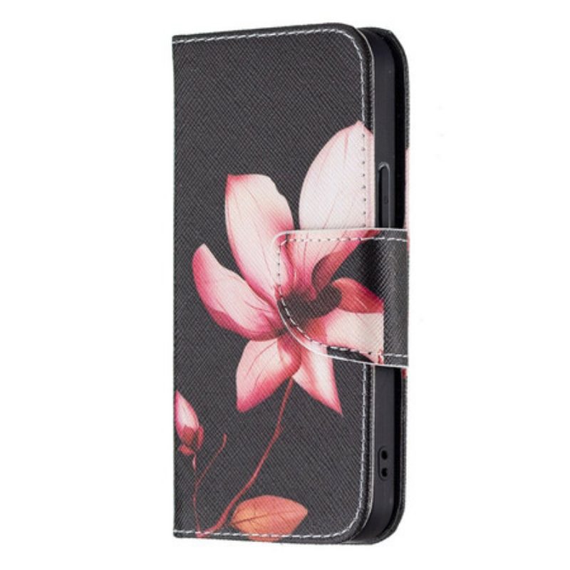 Custodia in pelle iPhone 13 Mini Fiore Rosa