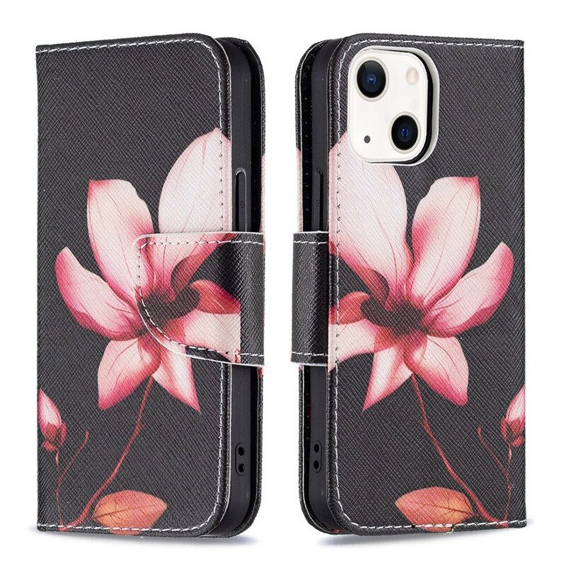 Custodia in pelle iPhone 13 Mini Fiore Rosa