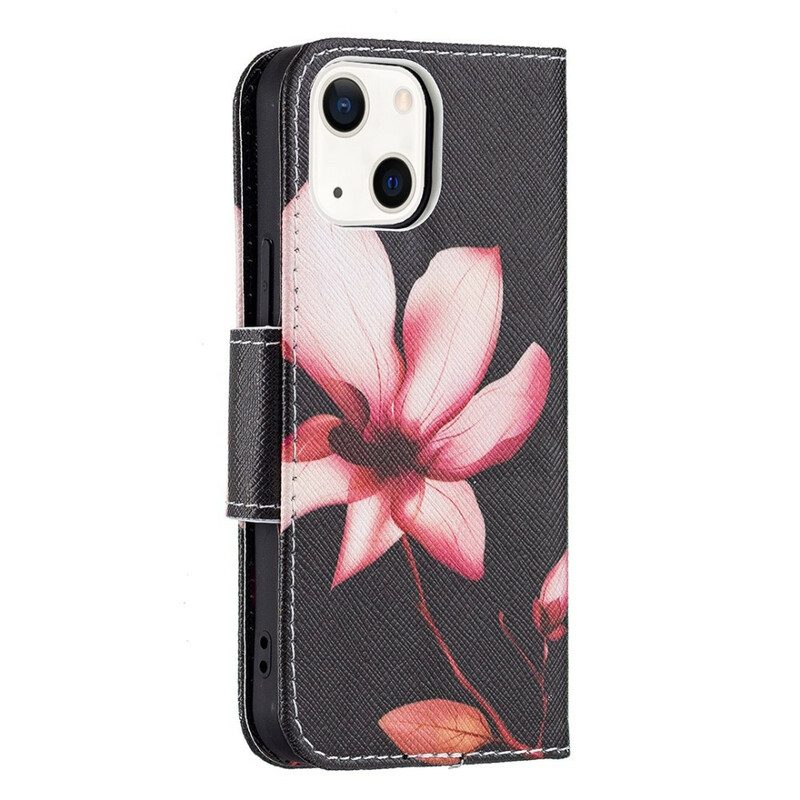 Custodia in pelle iPhone 13 Mini Fiore Rosa