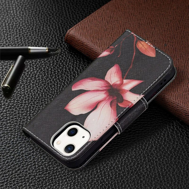 Custodia in pelle iPhone 13 Mini Fiore Rosa