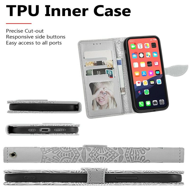 Custodia in pelle iPhone 13 Mini Foglie Tribali