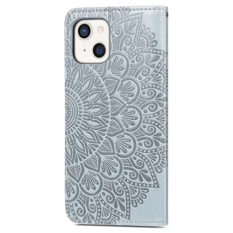 Custodia in pelle iPhone 13 Mini Foglie Tribali