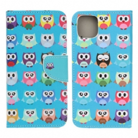 Custodia in pelle iPhone 13 Mini Gufi Multipli