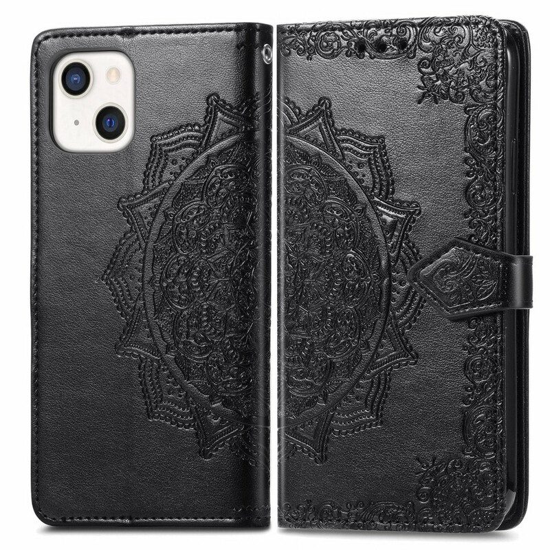 Custodia in pelle iPhone 13 Mini Mandala Medioevo