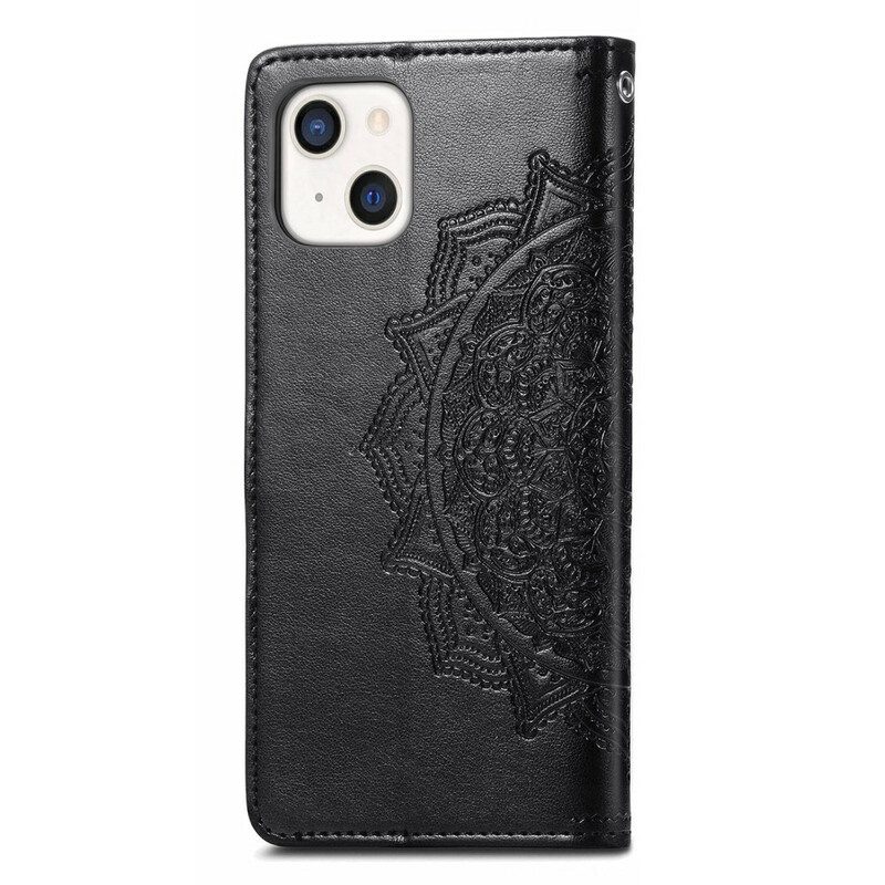 Custodia in pelle iPhone 13 Mini Mandala Medioevo