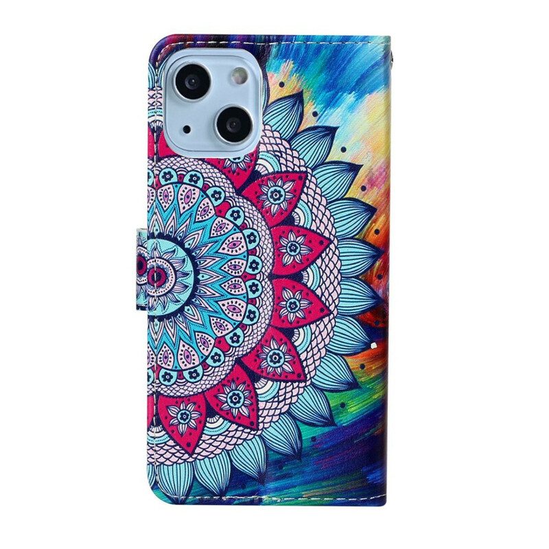 Custodia in pelle iPhone 13 Mini Mandala Ultra Colorato