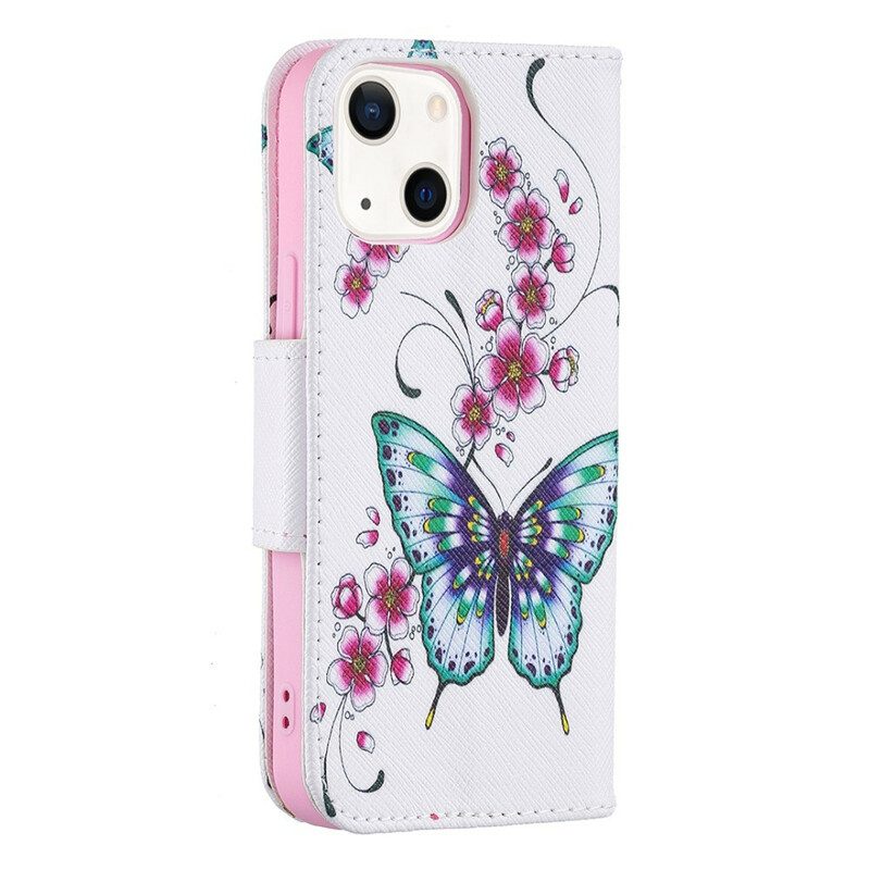 Custodia in pelle iPhone 13 Mini Meravigliose Farfalle