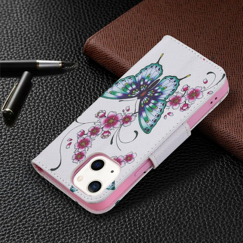 Custodia in pelle iPhone 13 Mini Meravigliose Farfalle