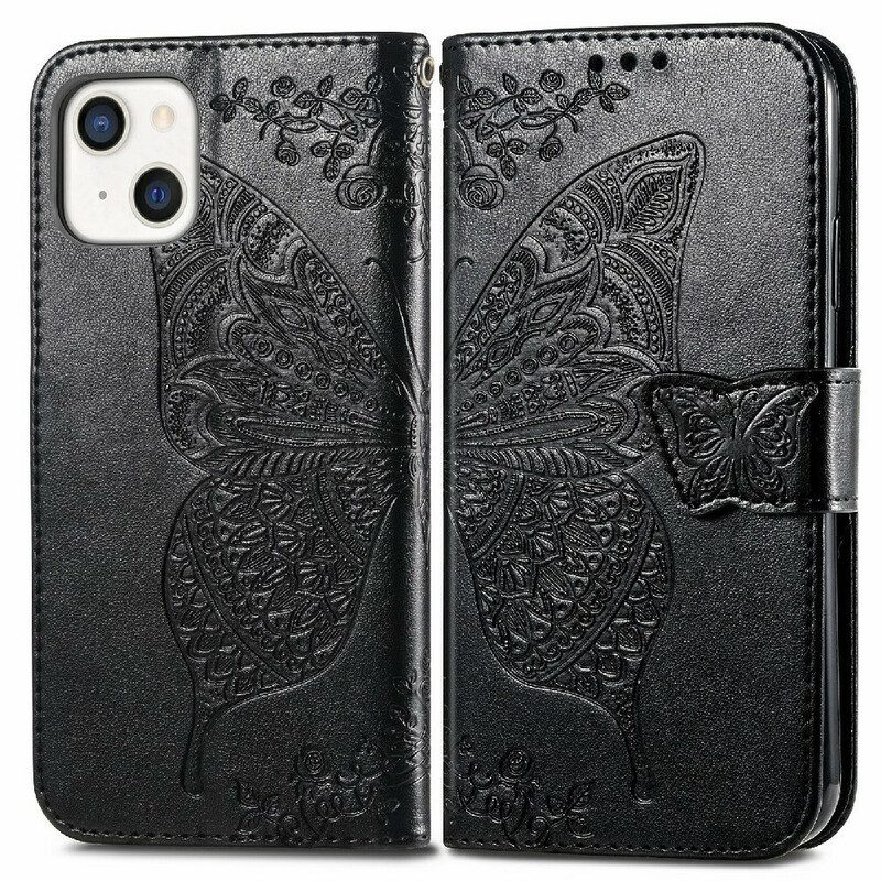 Custodia in pelle iPhone 13 Mini Mezze Farfalle