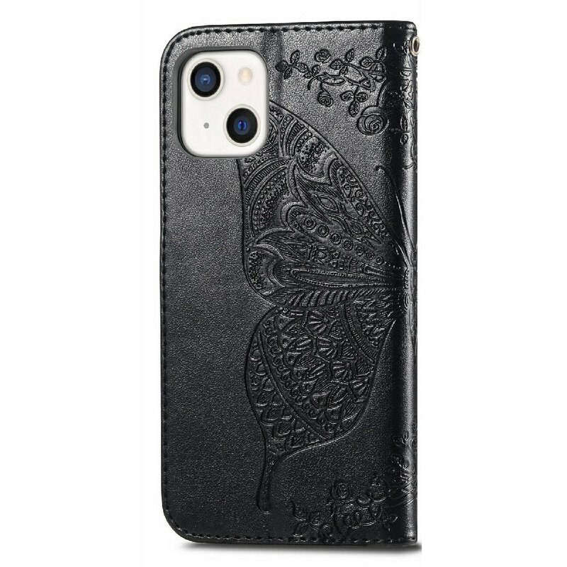 Custodia in pelle iPhone 13 Mini Mezze Farfalle