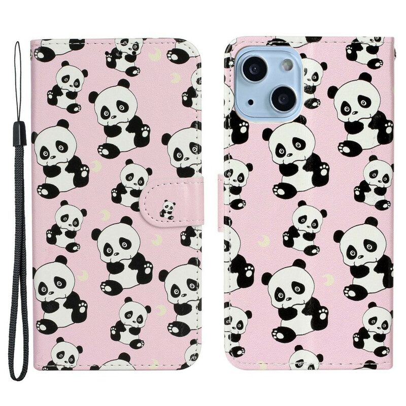 Custodia in pelle iPhone 13 Mini Panda Multipli