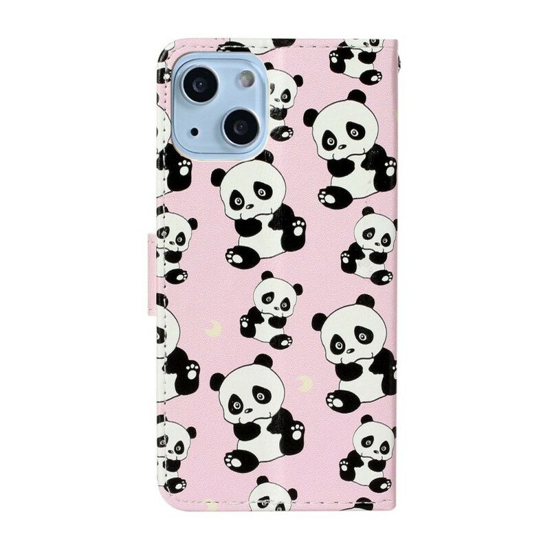 Custodia in pelle iPhone 13 Mini Panda Multipli