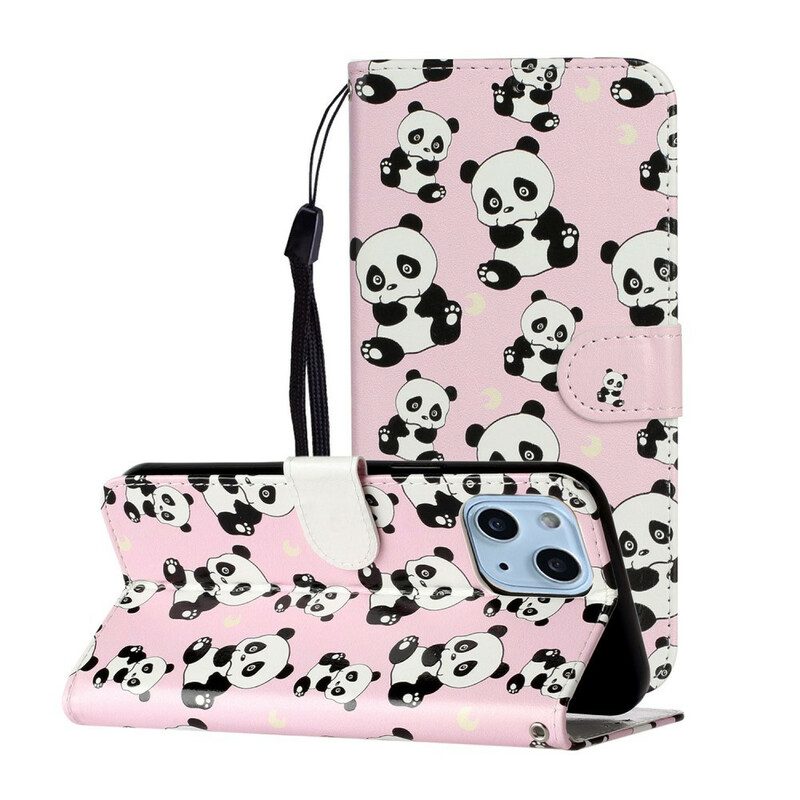 Custodia in pelle iPhone 13 Mini Panda Multipli