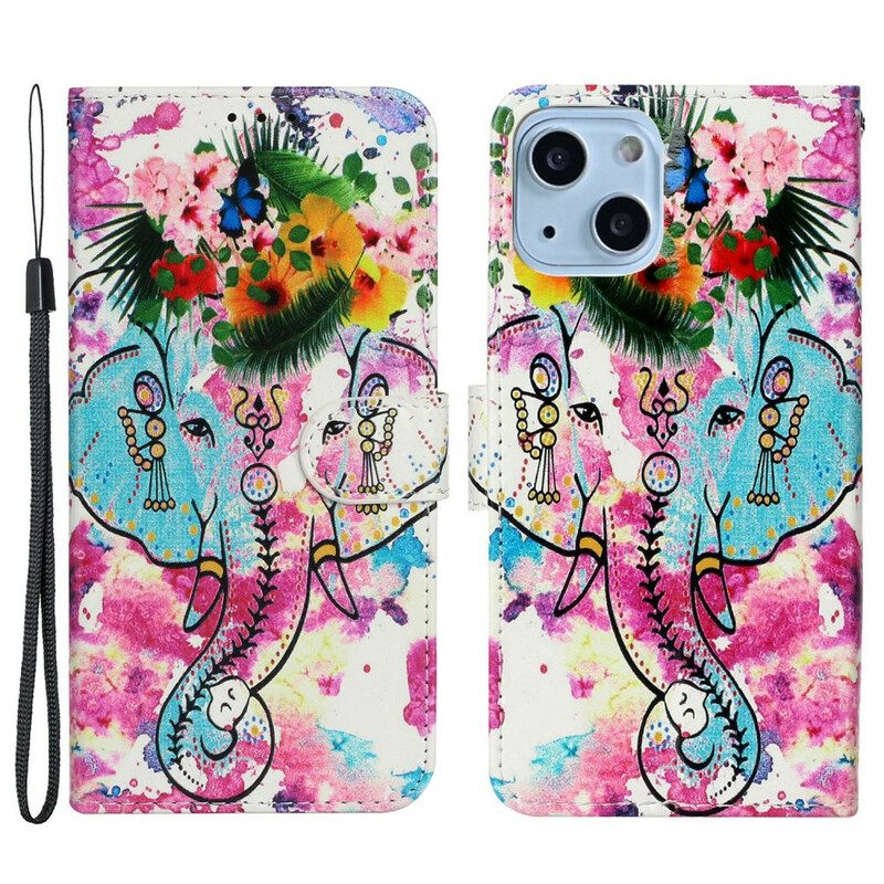 Custodia in pelle iPhone 13 Mini Pittura Dell'elefante