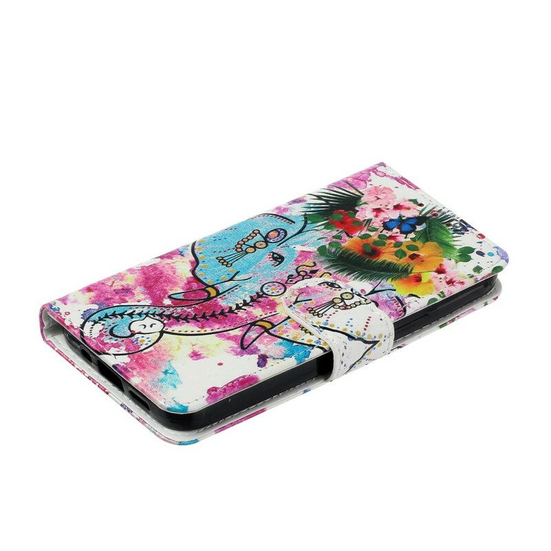 Custodia in pelle iPhone 13 Mini Pittura Dell'elefante