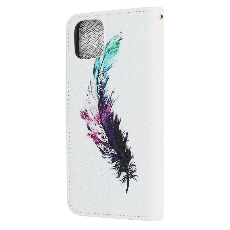 Custodia in pelle iPhone 13 Mini Piuma Con Cordino