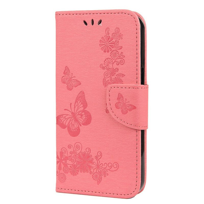 Custodia in pelle iPhone 13 Mini Splendide Farfalle Cinturino