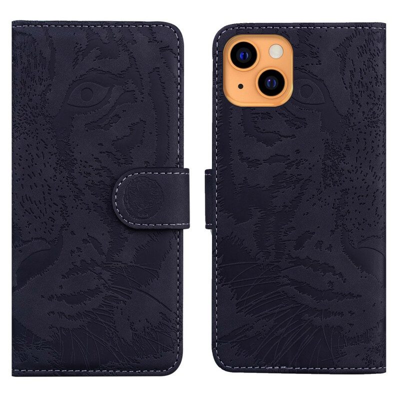 Custodia in pelle iPhone 13 Mini Stampa Faccia Di Tigre