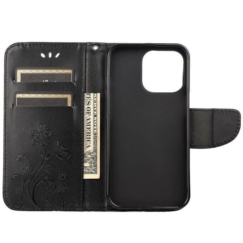 Custodia in pelle iPhone 13 Mini Strappy Floreale