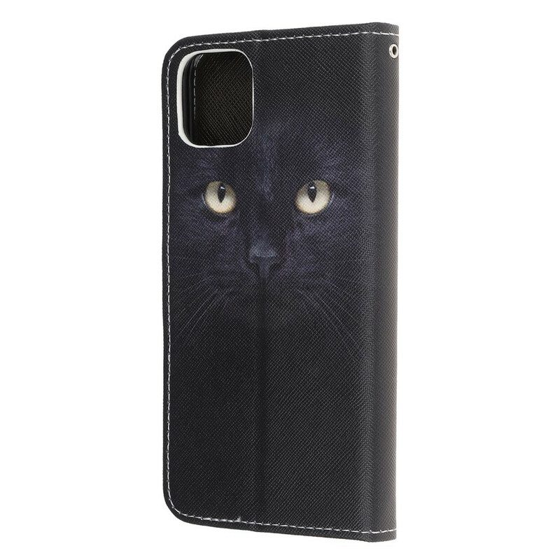 Custodia in pelle iPhone 13 Mini Strappy Occhi Di Gatto Nero