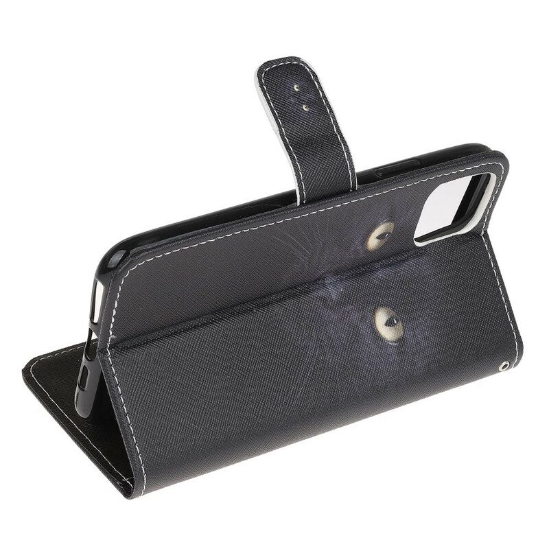 Custodia in pelle iPhone 13 Mini Strappy Occhi Di Gatto Nero