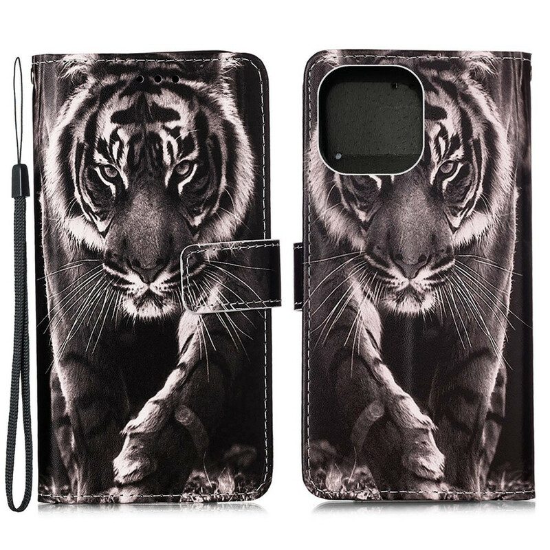 Custodia in pelle iPhone 13 Mini Tigre Notturna