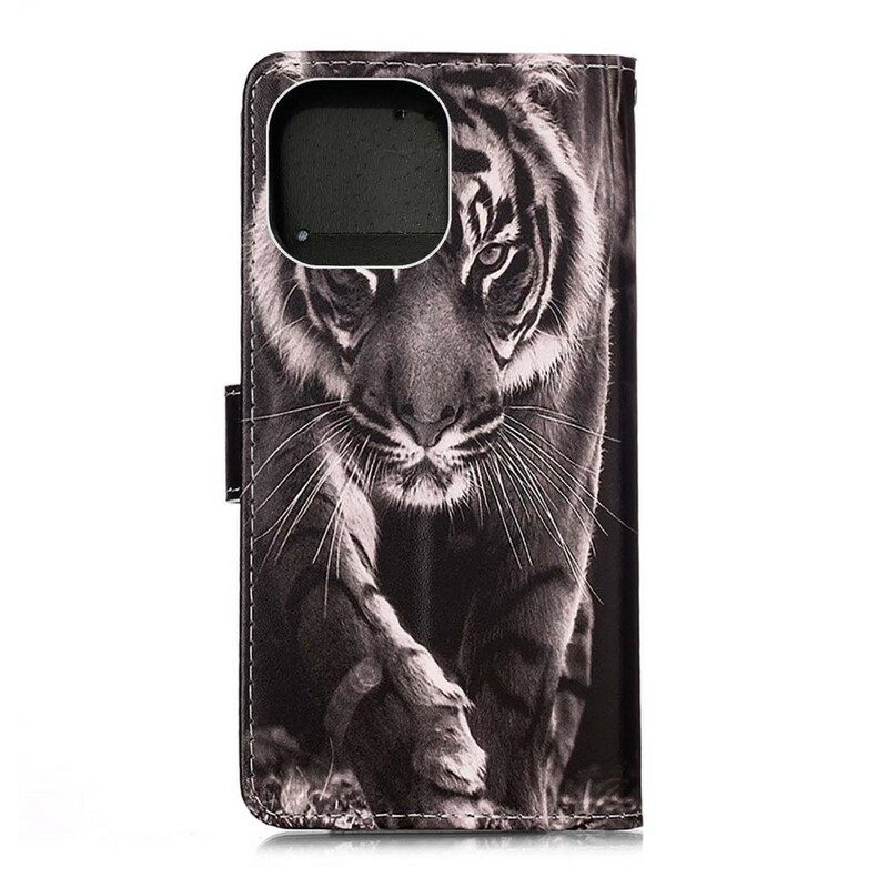 Custodia in pelle iPhone 13 Mini Tigre Notturna