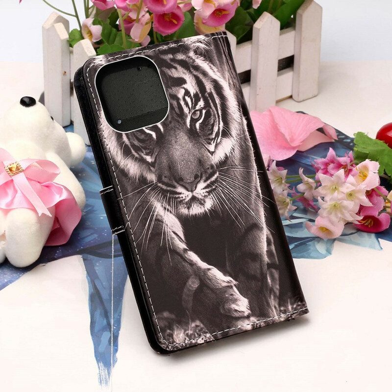 Custodia in pelle iPhone 13 Mini Tigre Notturna