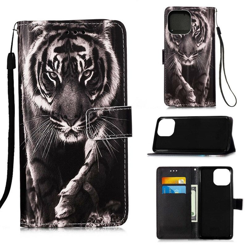 Custodia in pelle iPhone 13 Mini Tigre Notturna