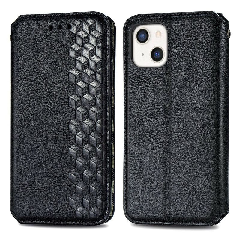 Folio Cover iPhone 13 Mini Custodia in pelle Texture Diamante Effetto Pelle